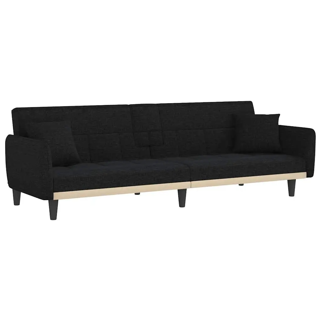 Sofa Bed Black Fabric Adjustable Backrest with Cup Holders and USB Charging Ports