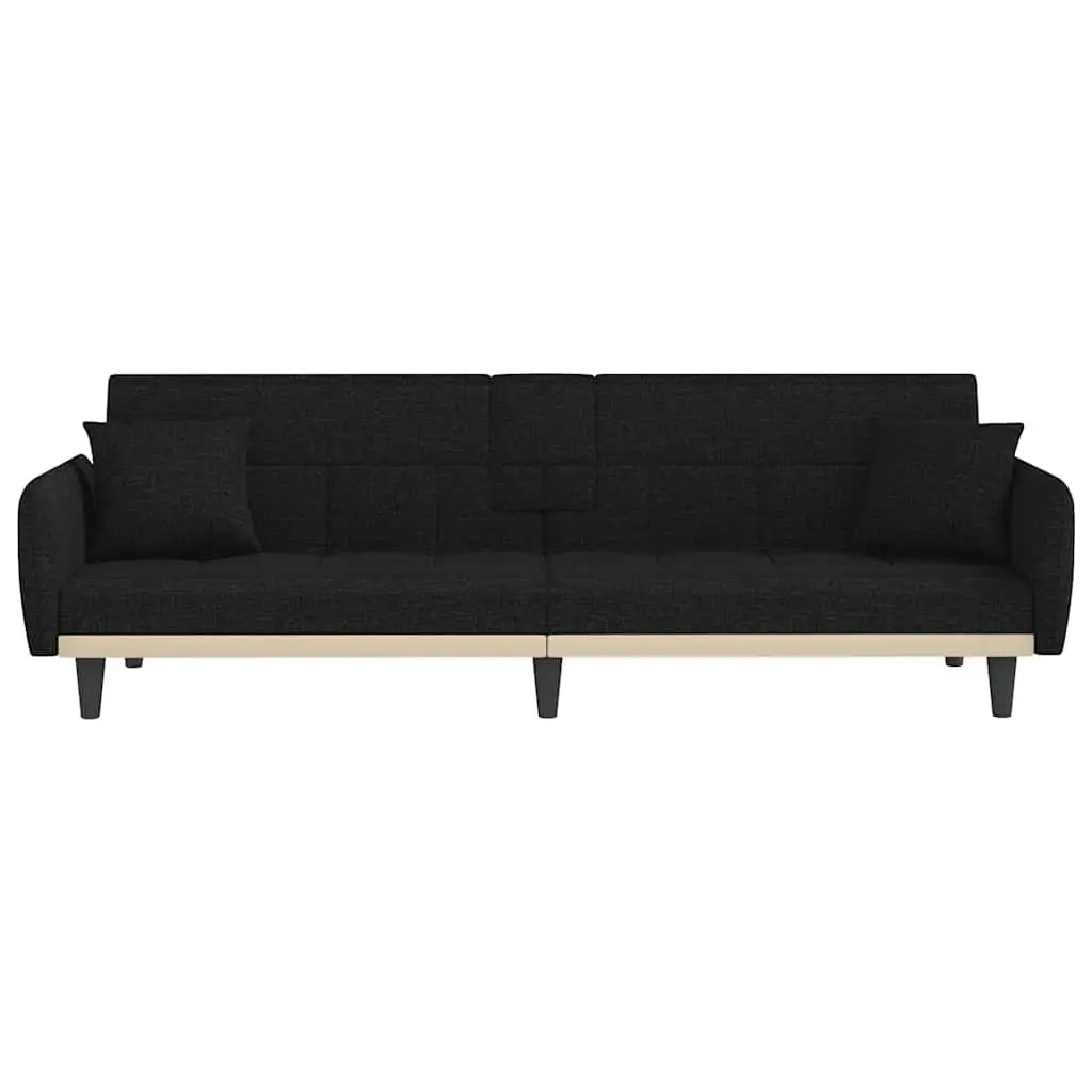Sofa Bed Black Fabric Adjustable Backrest with Cup Holders and USB Charging Ports
