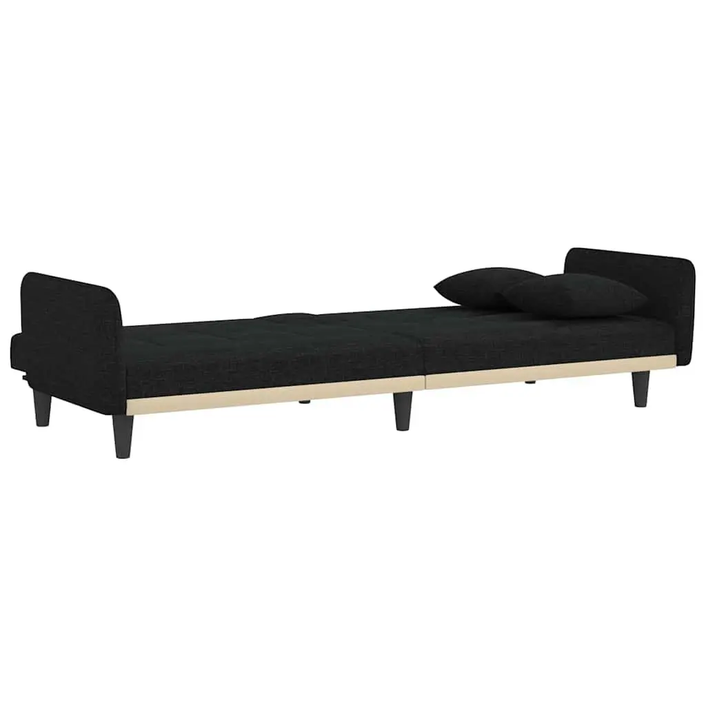 Sofa Bed Black Fabric Adjustable Backrest with Cup Holders and USB Charging Ports