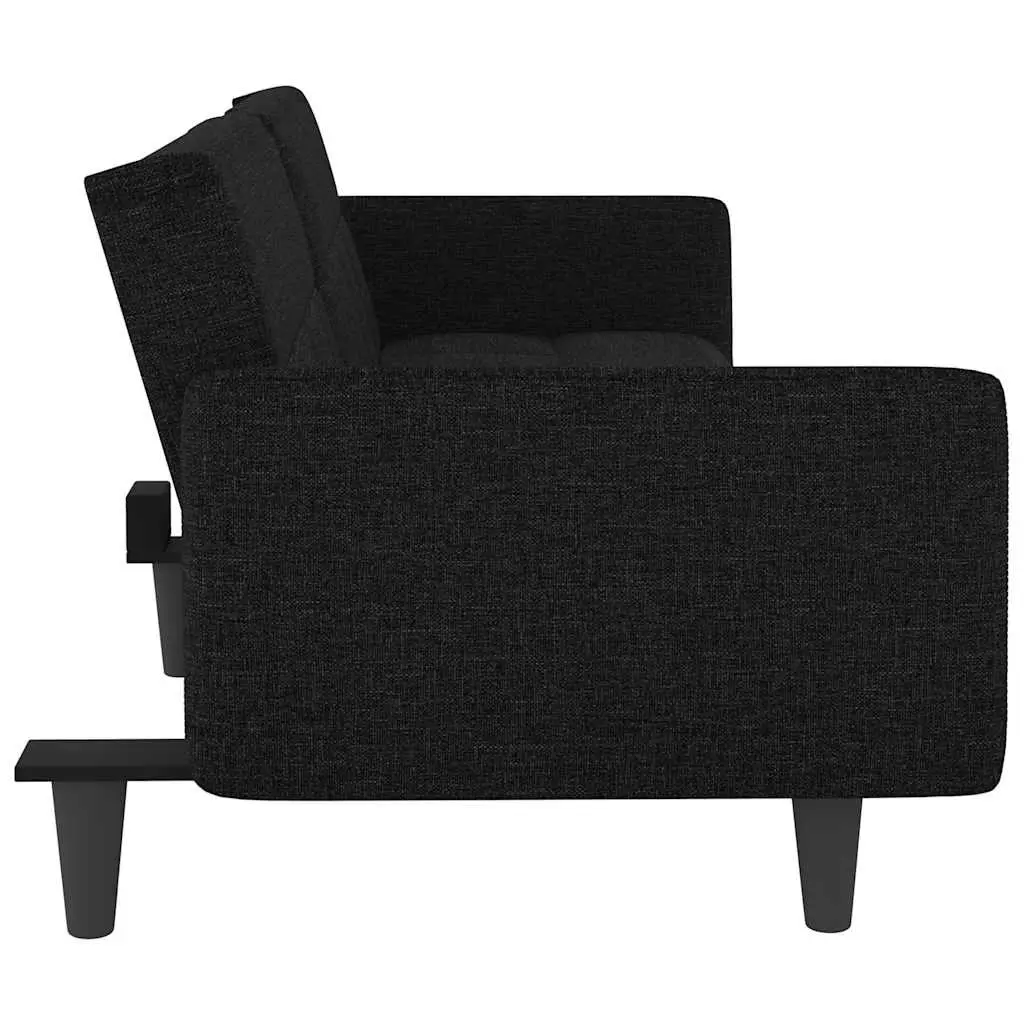 Sofa Bed Black Fabric Adjustable Backrest with Cup Holders and USB Charging Ports