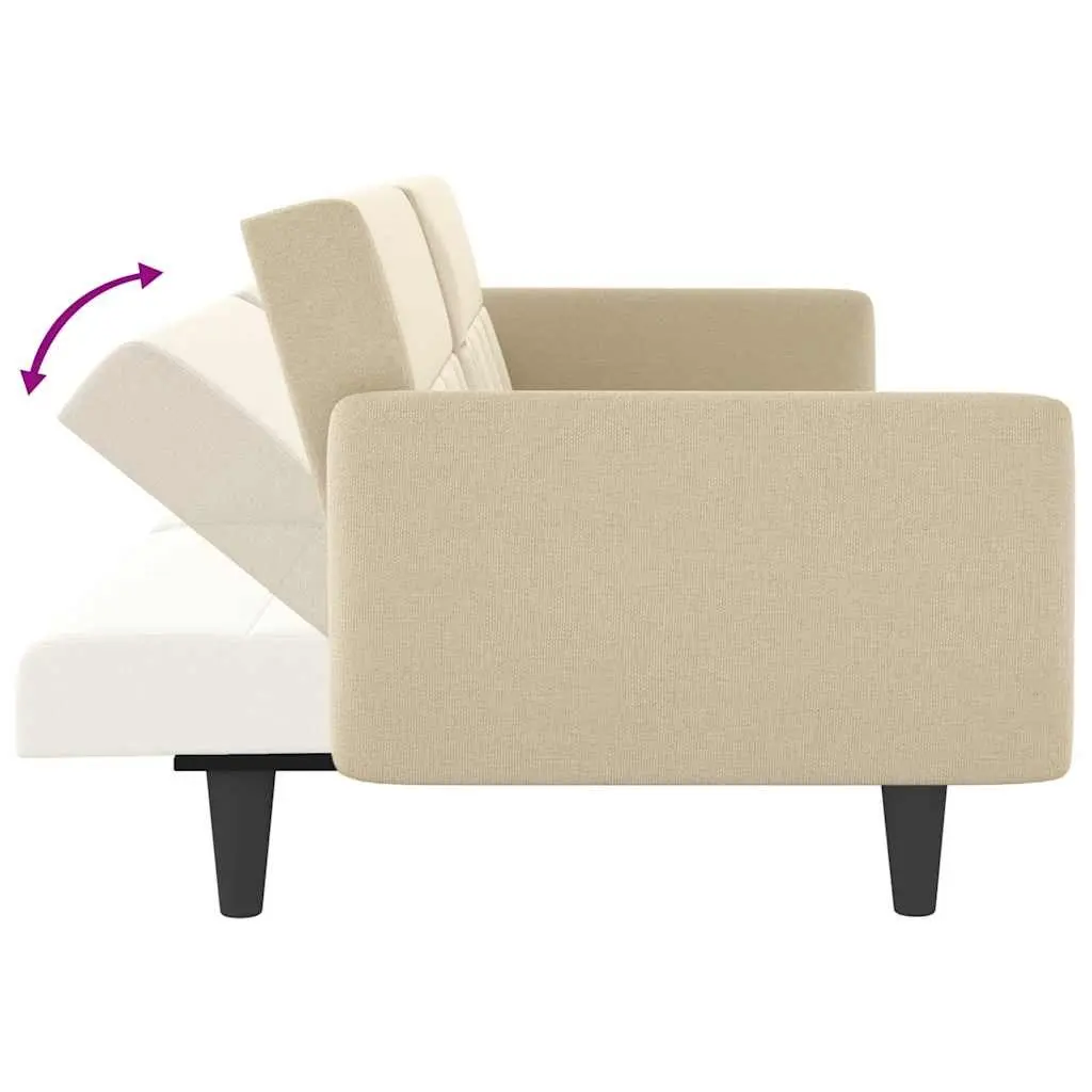Sofa Bed Cream Fabric Adjustable Backrest Sleeper Couch with Cup Holders