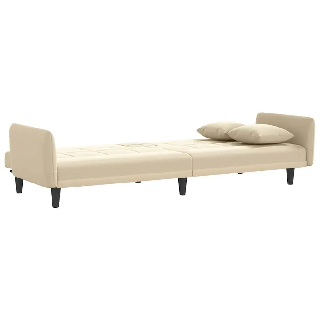 Sofa Bed Cream Fabric Adjustable Backrest Sleeper Couch with Cup Holders