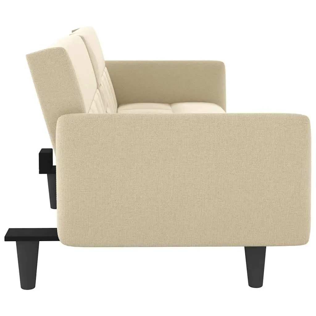 Sofa Bed Cream Fabric Adjustable Backrest Sleeper Couch with Cup Holders