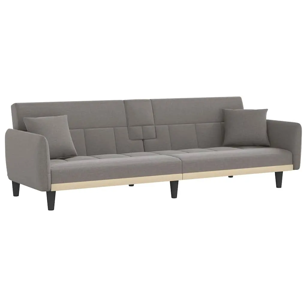 Adjustable Sofa Bed with USB Charging and Cup Holders in Taupe Fabric