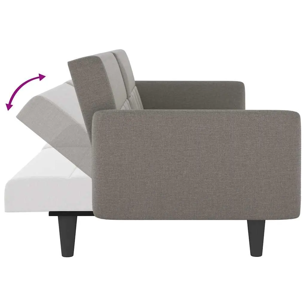 Adjustable Sofa Bed with USB Charging and Cup Holders in Taupe Fabric