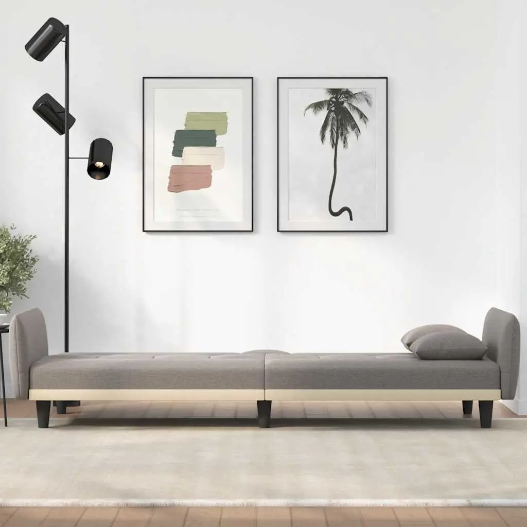 Adjustable Sofa Bed with USB Charging and Cup Holders in Taupe Fabric