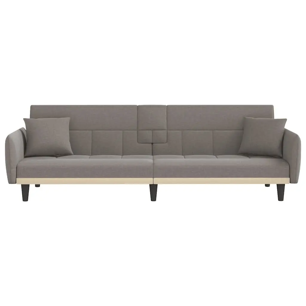 Adjustable Sofa Bed with USB Charging and Cup Holders in Taupe Fabric