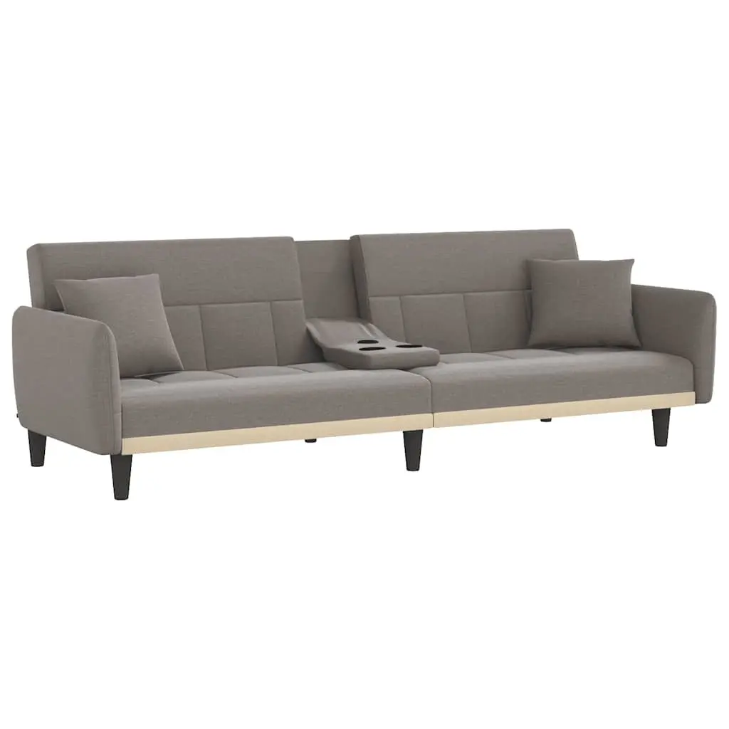 Adjustable Sofa Bed with USB Charging and Cup Holders in Taupe Fabric