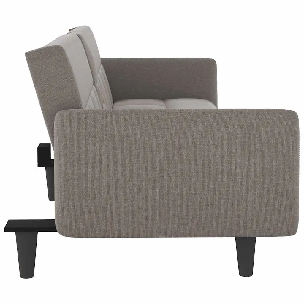 Adjustable Sofa Bed with USB Charging and Cup Holders in Taupe Fabric