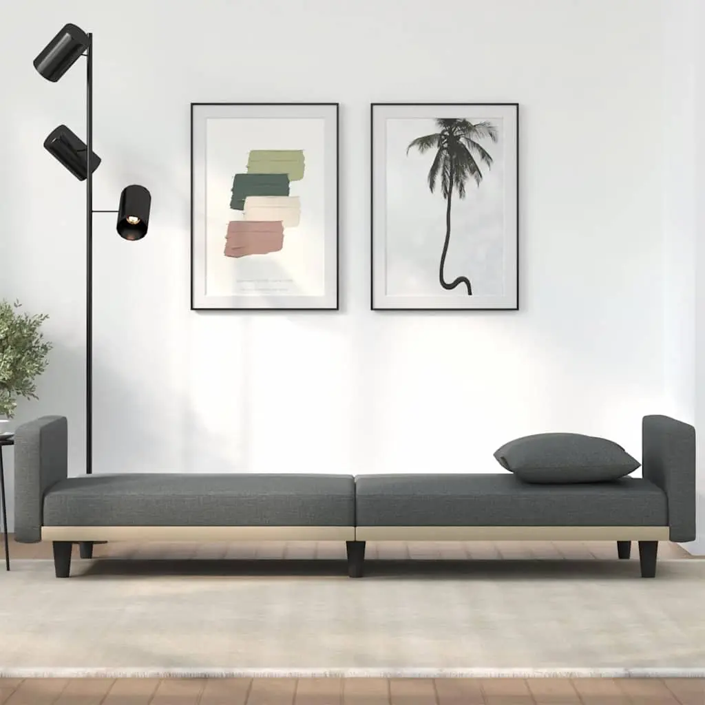 Sofa Bed with Cushions Grey Fabric Adjustable Backrest Sleeper Couch Guest Bed