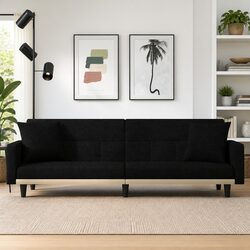 Sofa Bed Black Fabric Adjustable Backrest Sleeper Couch Guest Accommodation
