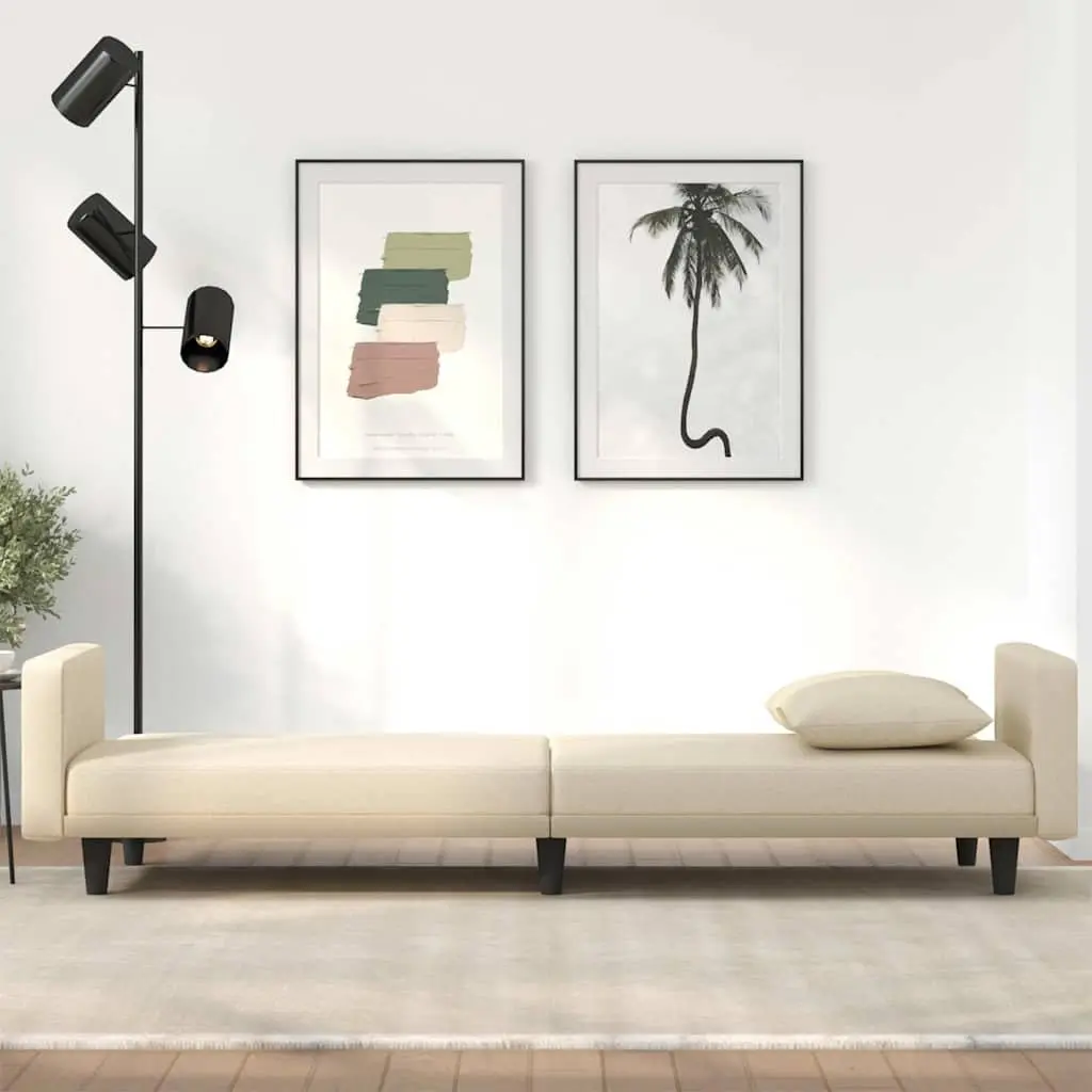 Adjustable Backrest Sofa Bed Cream Fabric Sleeper Couch with Cushions