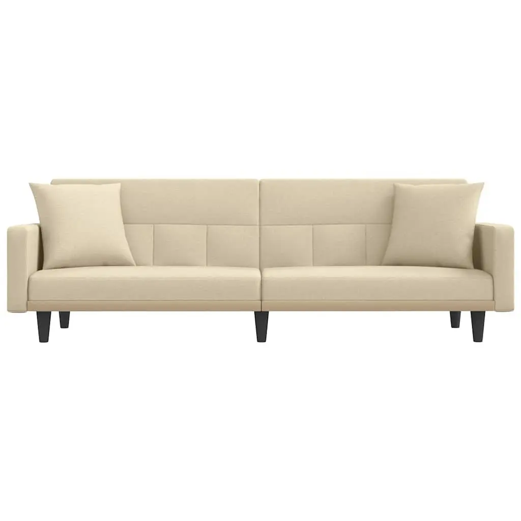 Adjustable Backrest Sofa Bed Cream Fabric Sleeper Couch with Cushions