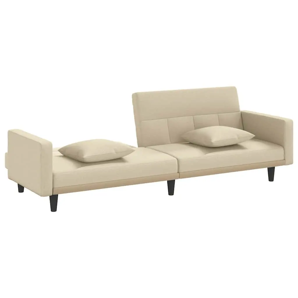 Adjustable Backrest Sofa Bed Cream Fabric Sleeper Couch with Cushions