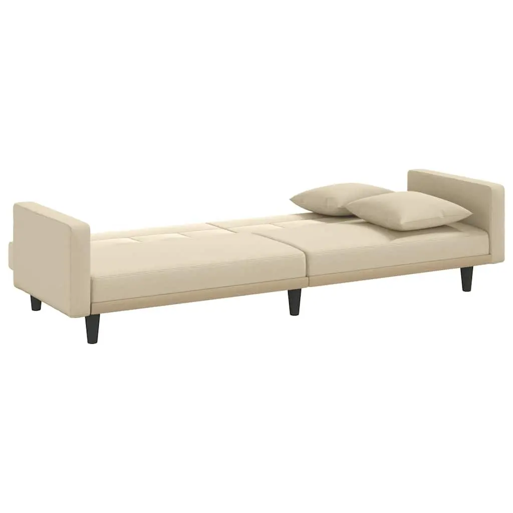 Adjustable Backrest Sofa Bed Cream Fabric Sleeper Couch with Cushions