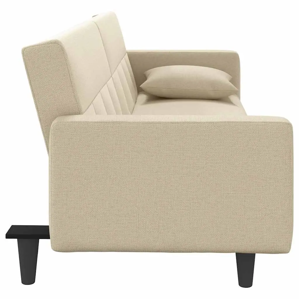 Adjustable Backrest Sofa Bed Cream Fabric Sleeper Couch with Cushions