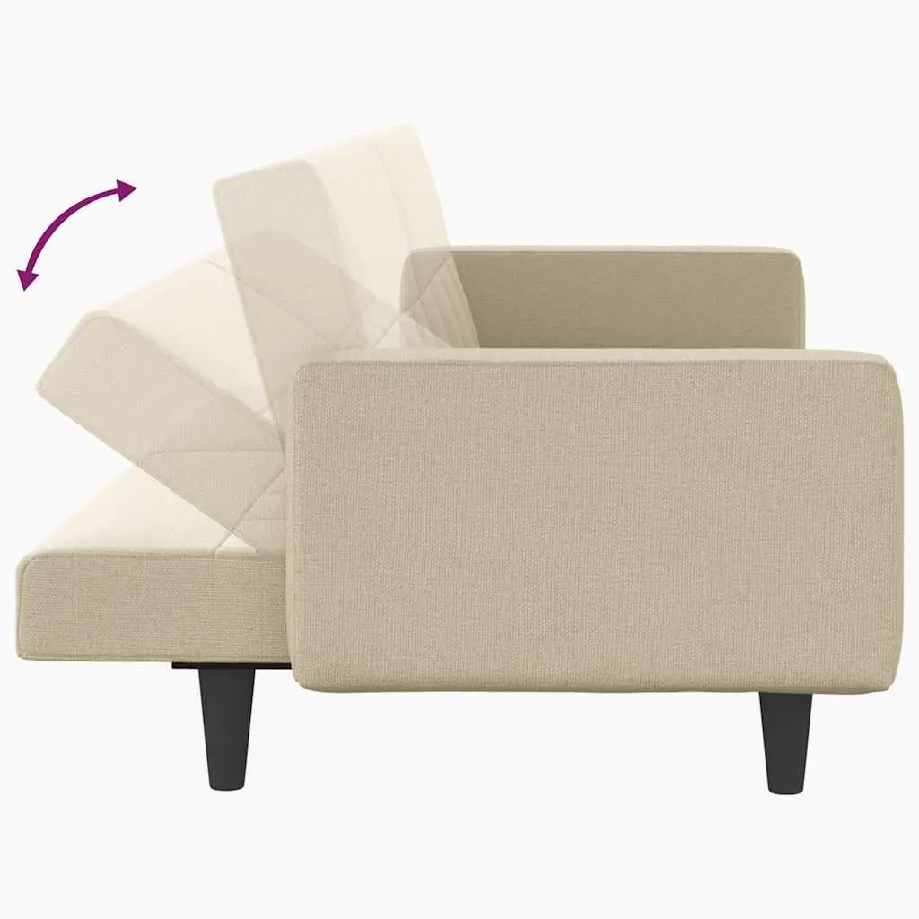 Adjustable Backrest Sofa Bed Cream Fabric Sleeper Couch with Cushions
