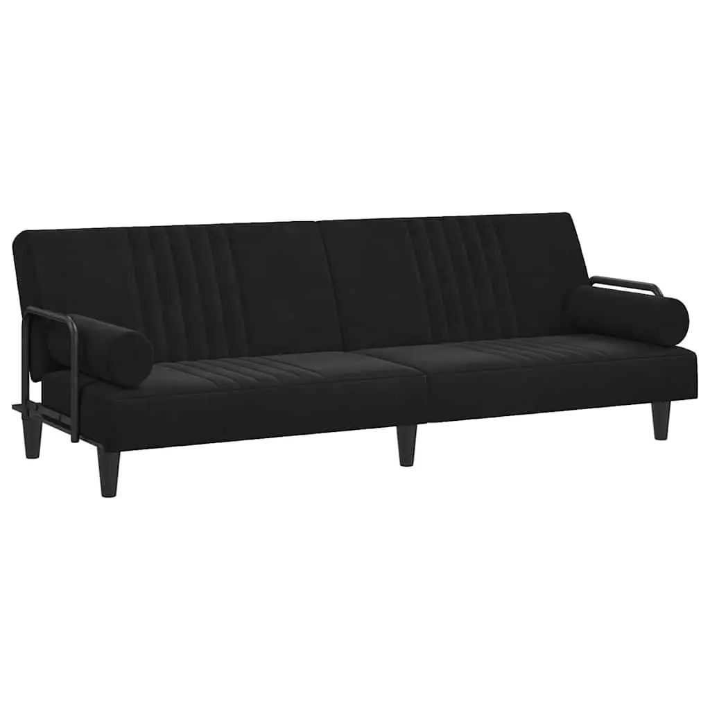 Sofa Bed Adjustable Backrest Padded Armrests Black Velvet Sleeper Couch