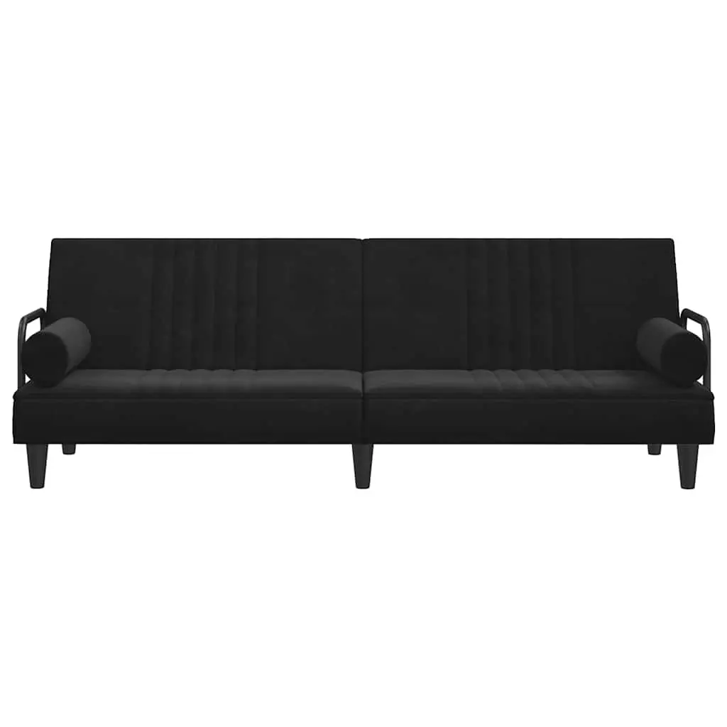 Sofa Bed Adjustable Backrest Padded Armrests Black Velvet Sleeper Couch