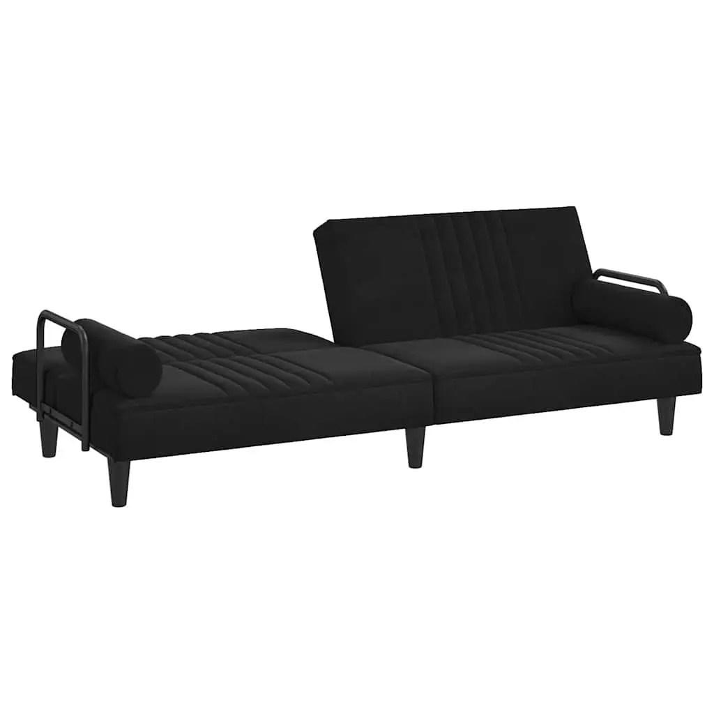 Sofa Bed Adjustable Backrest Padded Armrests Black Velvet Sleeper Couch