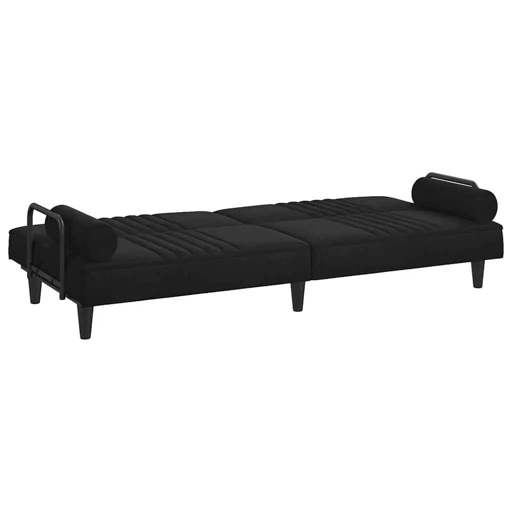 Sofa Bed Adjustable Backrest Padded Armrests Black Velvet Sleeper Couch