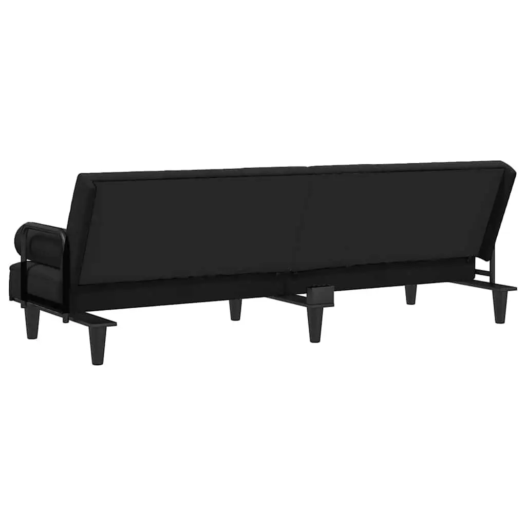Sofa Bed Adjustable Backrest Padded Armrests Black Velvet Sleeper Couch