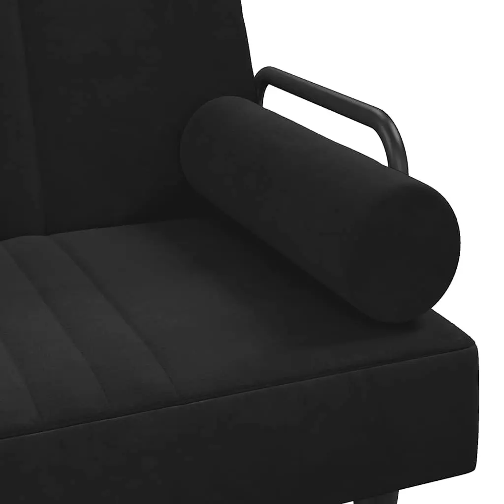 Sofa Bed Adjustable Backrest Padded Armrests Black Velvet Sleeper Couch