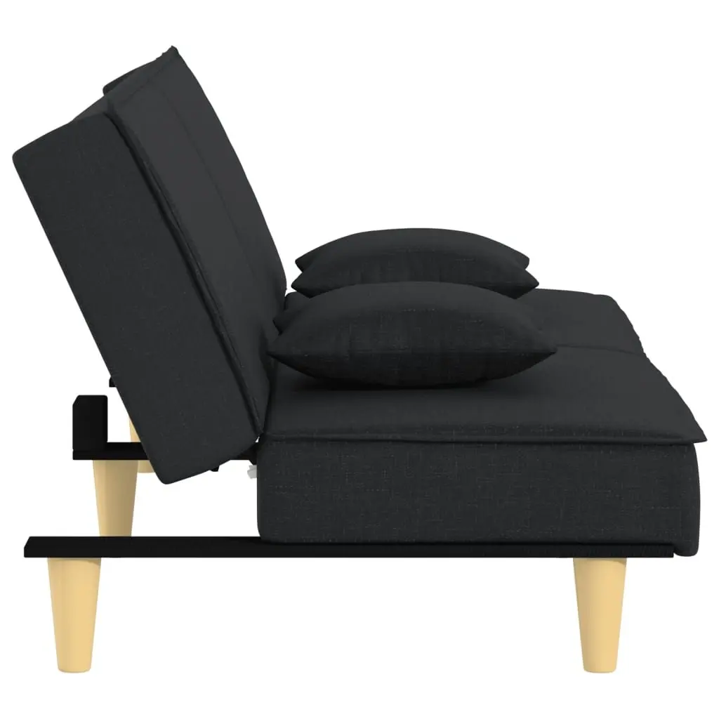 Sofa Bed Black Fabric Adjustable Backrest Sleeper Couch Guest Bedroom Furniture