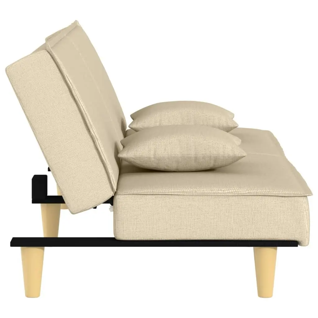 Sofa Bed Cream Fabric Adjustable Backrest Sleeper Couch Guest Bedroom Furniture