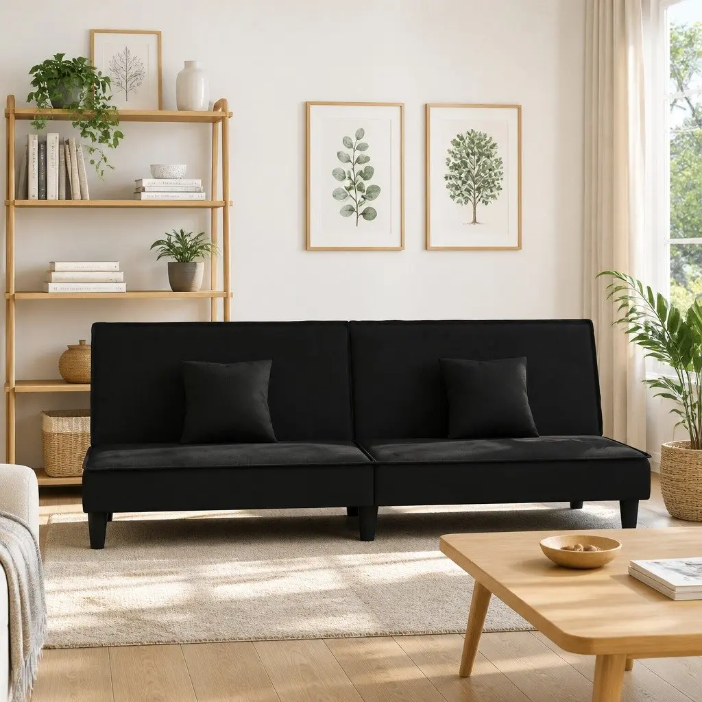 Black Velvet Sofa Bed for Guests