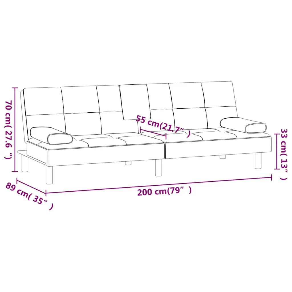 Sofa Bed Adjustable Backrest Black Faux Leather with Cup Holders and USB Ports