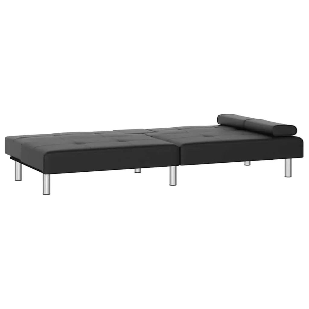 Sofa Bed Adjustable Backrest Black Faux Leather with Cup Holders and USB Ports