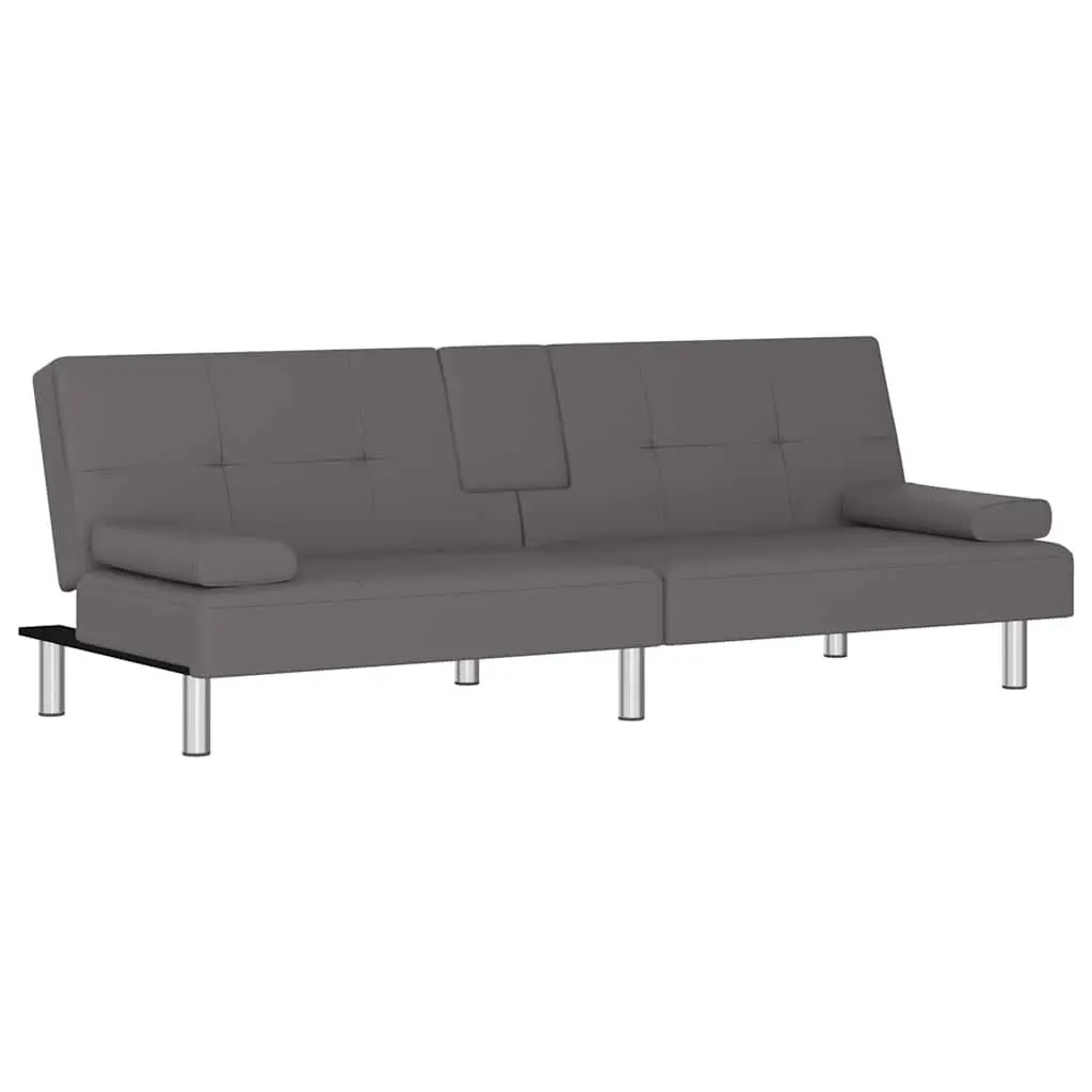Sofa Bed Grey Faux Leather Adjustable Backrest Recliner with Cup Holders and USB Ports