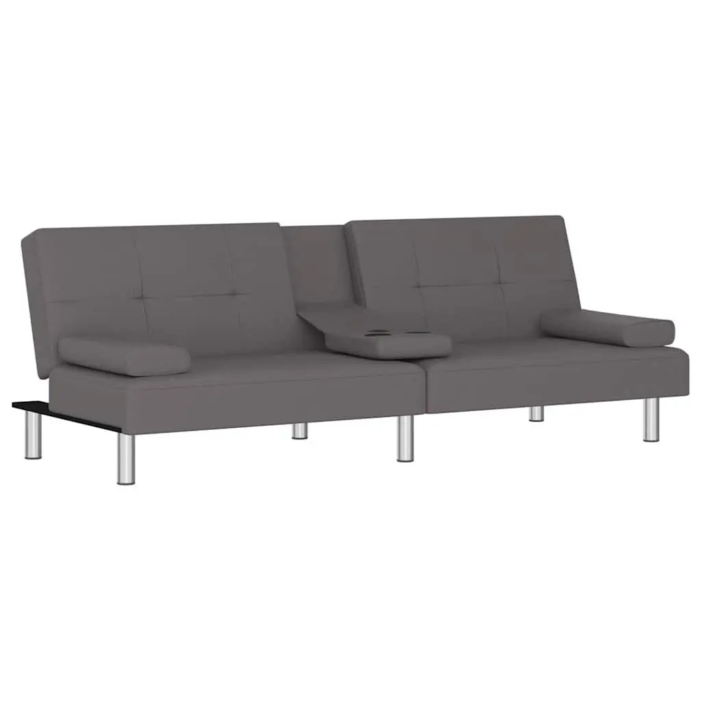 Sofa Bed Grey Faux Leather Adjustable Backrest Recliner with Cup Holders and USB Ports