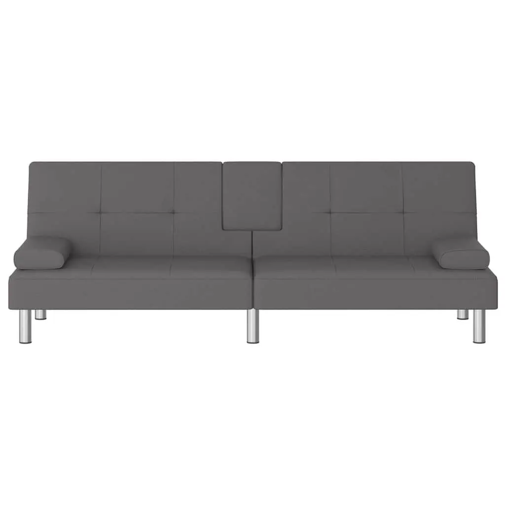 Sofa Bed Grey Faux Leather Adjustable Backrest Recliner with Cup Holders and USB Ports