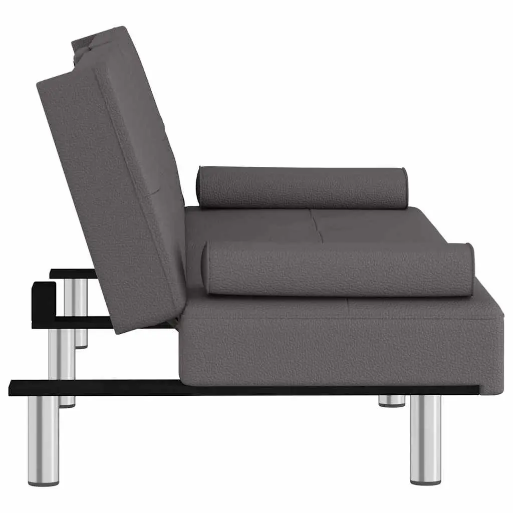 Sofa Bed Grey Faux Leather Adjustable Backrest Recliner with Cup Holders and USB Ports