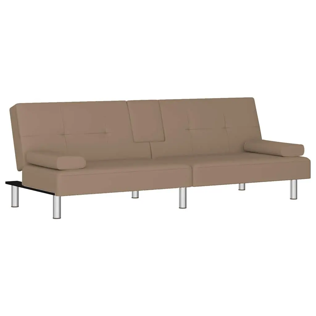 Sofa Bed Adjustable Backrest Faux Leather with Cup Holders