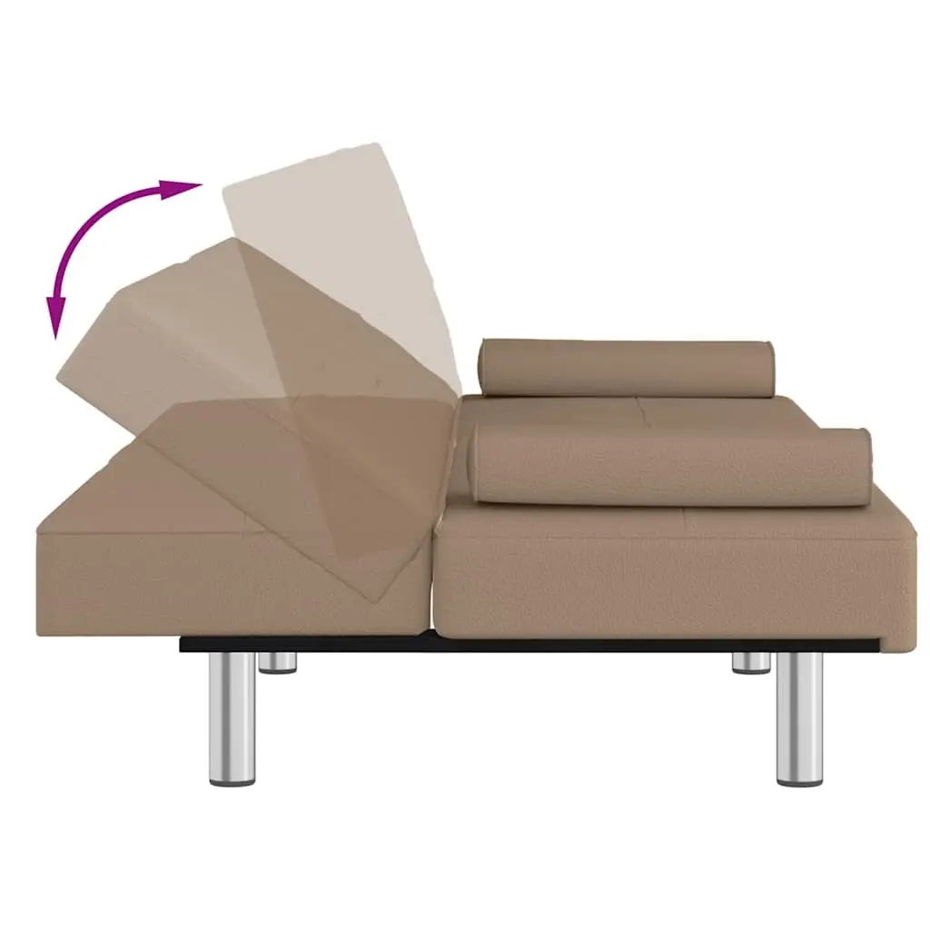 Sofa Bed Adjustable Backrest Faux Leather with Cup Holders