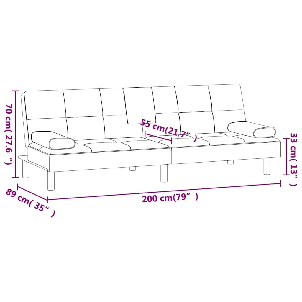 Sofa Bed Adjustable Backrest Faux Leather with Cup Holders