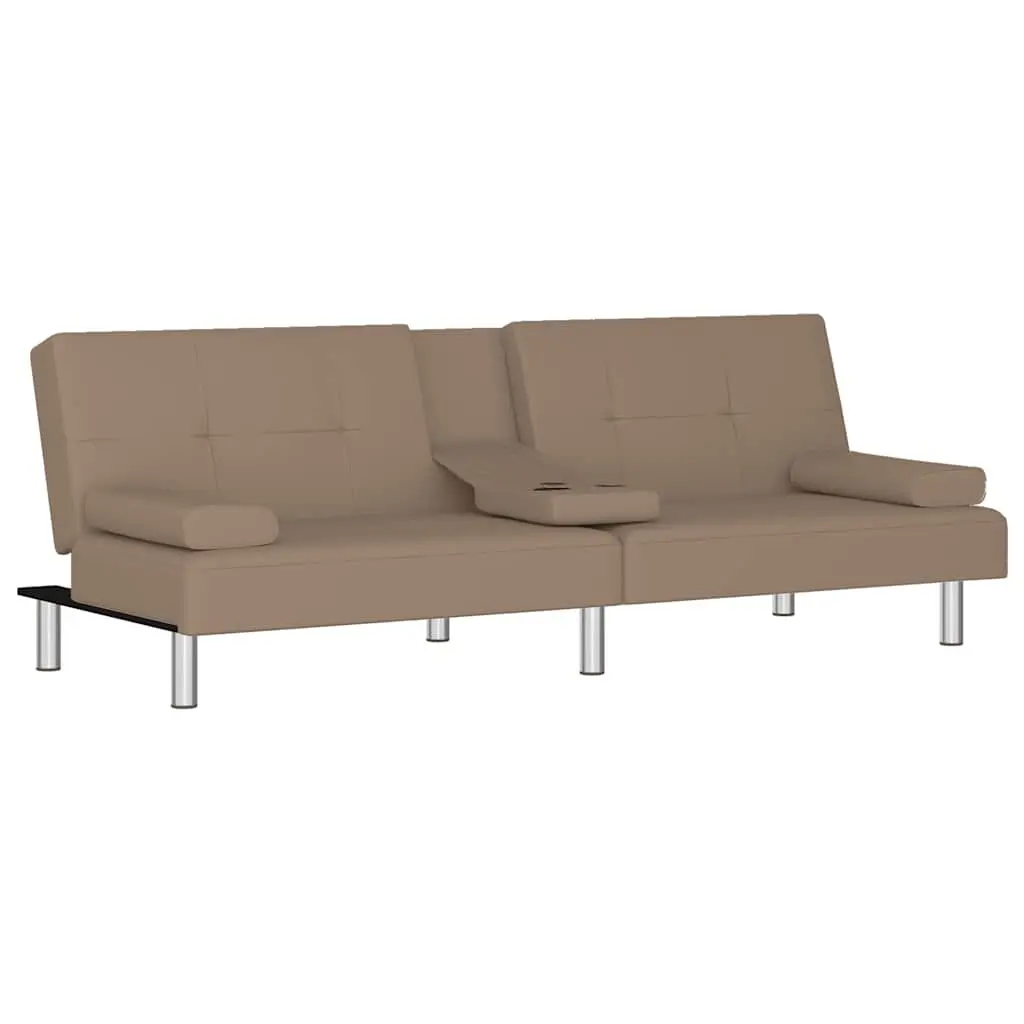 Sofa Bed Adjustable Backrest Faux Leather with Cup Holders