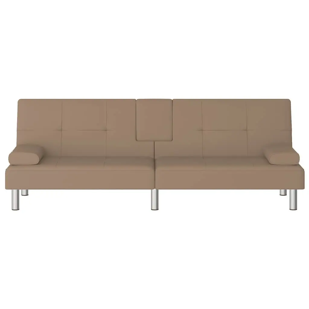 Sofa Bed Adjustable Backrest Faux Leather with Cup Holders