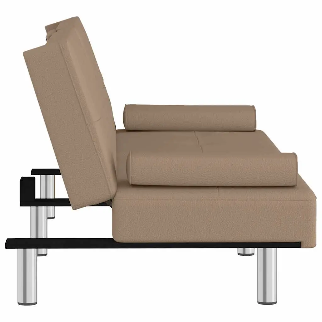 Sofa Bed Adjustable Backrest Faux Leather with Cup Holders