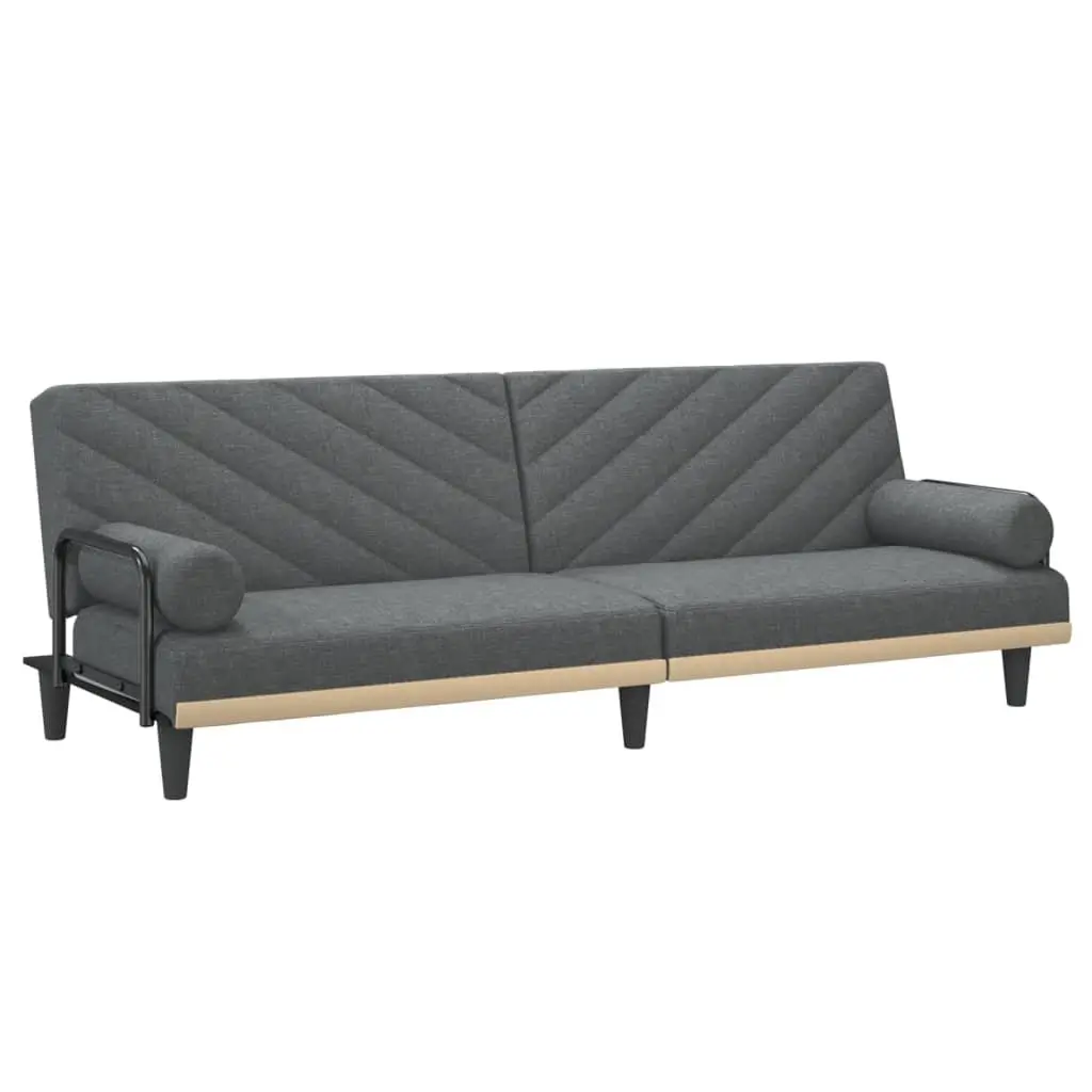 Sofa Bed Grey Fabric Adjustable Backrest with Armrests Convertible Sleeper Couch