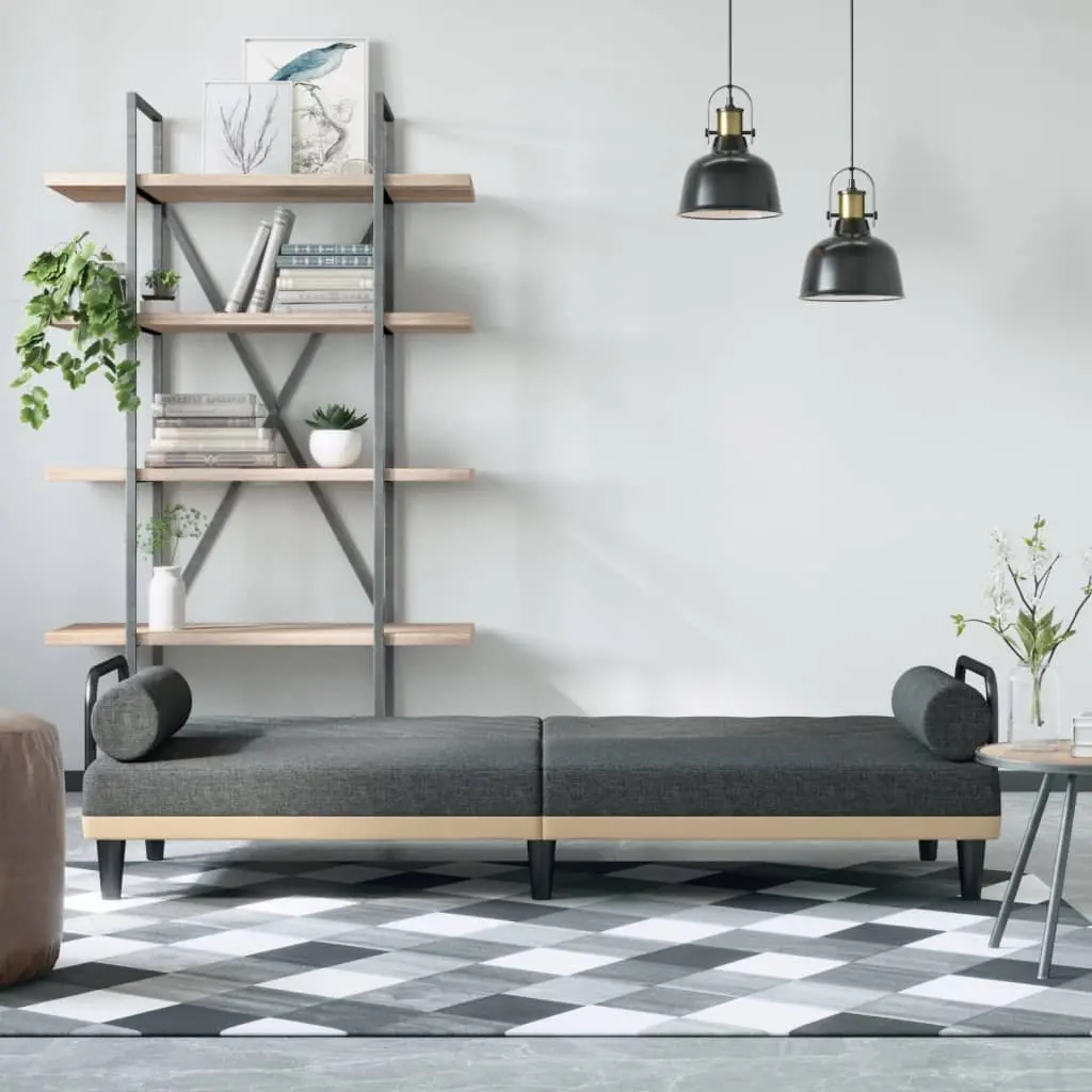 Sofa Bed Grey Fabric Adjustable Backrest with Armrests Convertible Sleeper Couch