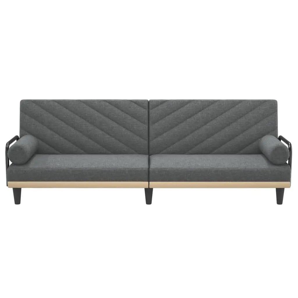 Sofa Bed Grey Fabric Adjustable Backrest with Armrests Convertible Sleeper Couch