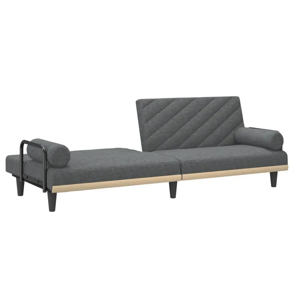 Sofa Bed Grey Fabric Adjustable Backrest with Armrests Convertible Sleeper Couch