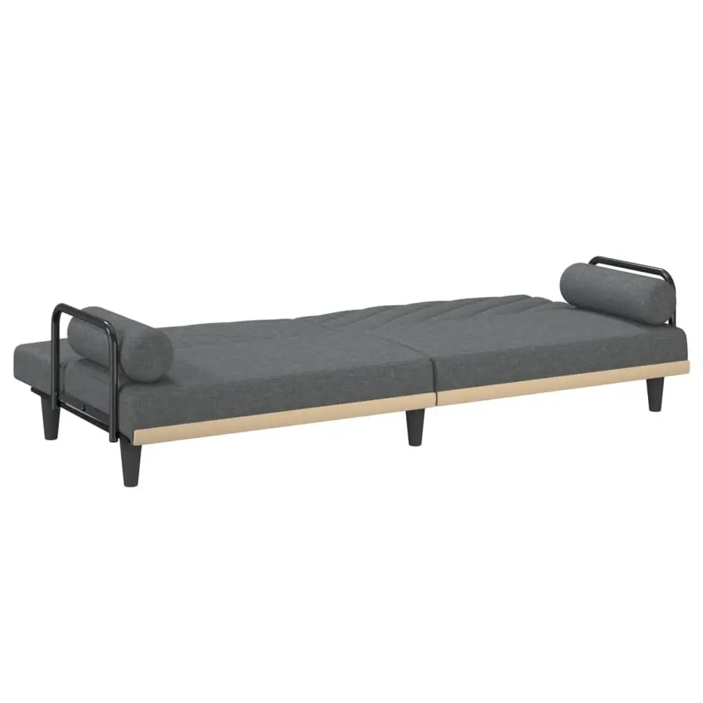 Sofa Bed Grey Fabric Adjustable Backrest with Armrests Convertible Sleeper Couch