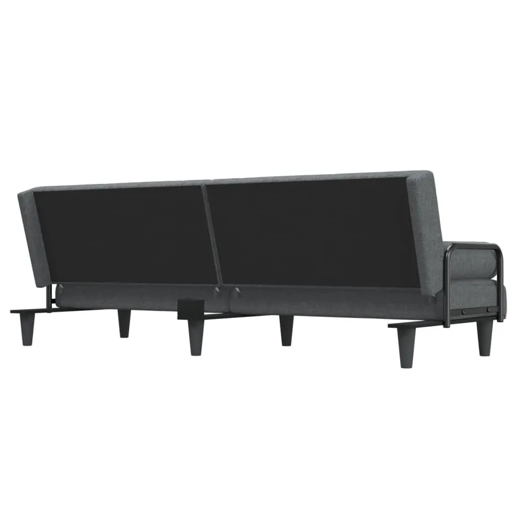 Sofa Bed Grey Fabric Adjustable Backrest with Armrests Convertible Sleeper Couch