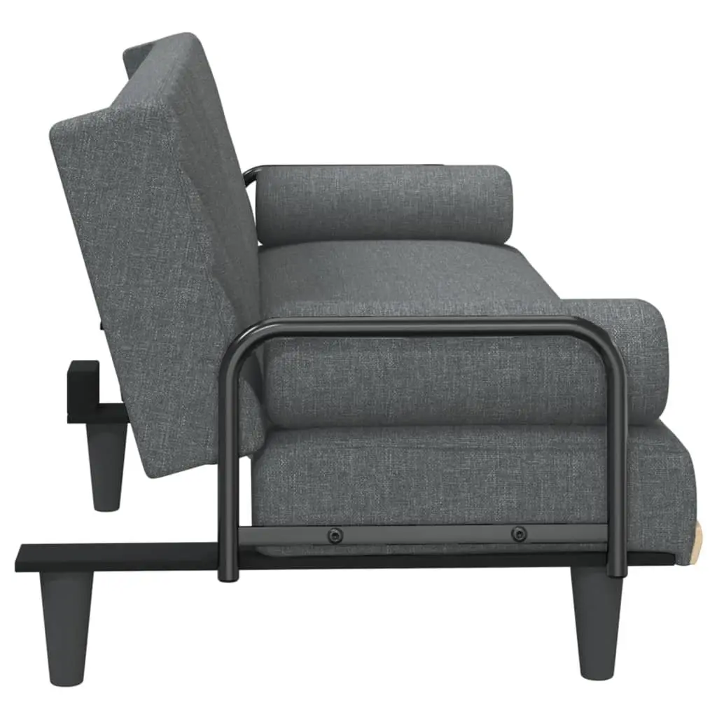 Sofa Bed Grey Fabric Adjustable Backrest with Armrests Convertible Sleeper Couch