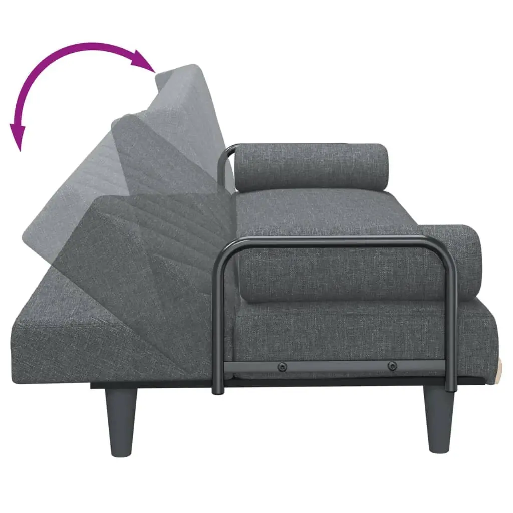 Sofa Bed Grey Fabric Adjustable Backrest with Armrests Convertible Sleeper Couch